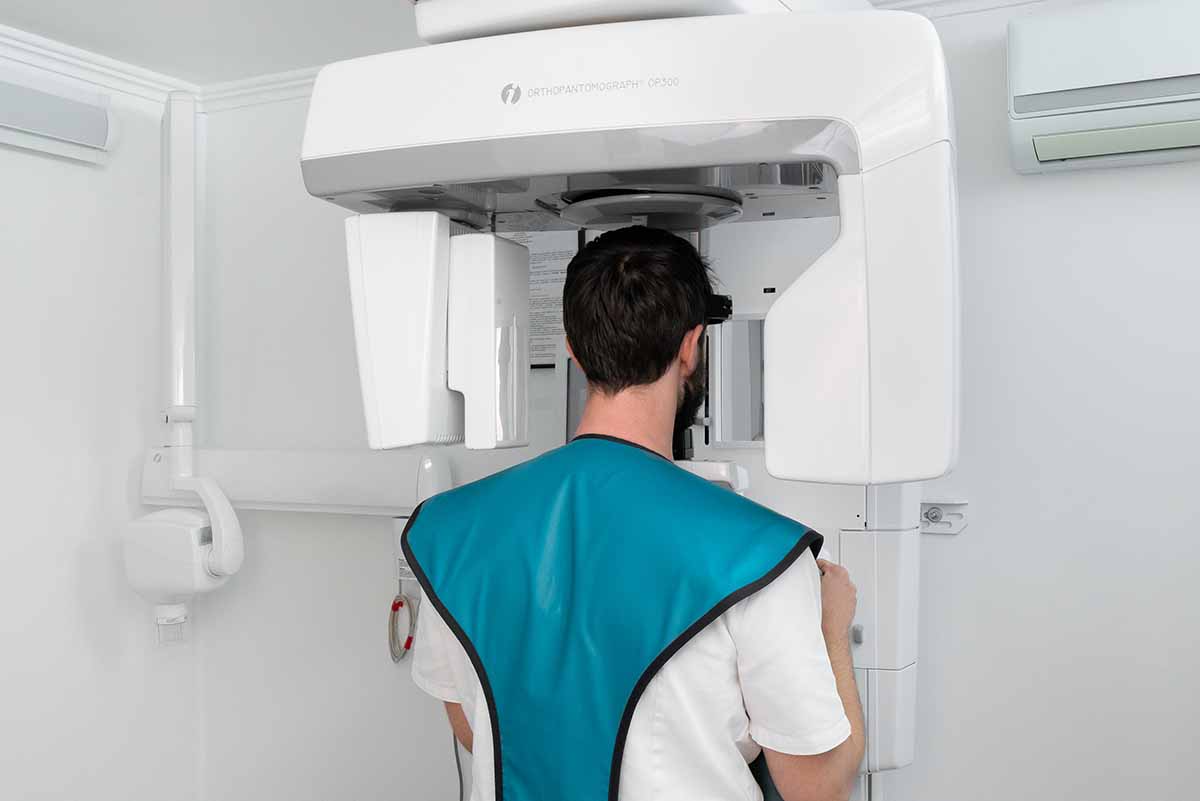 Patient having a CT scan in our office in Croatia.